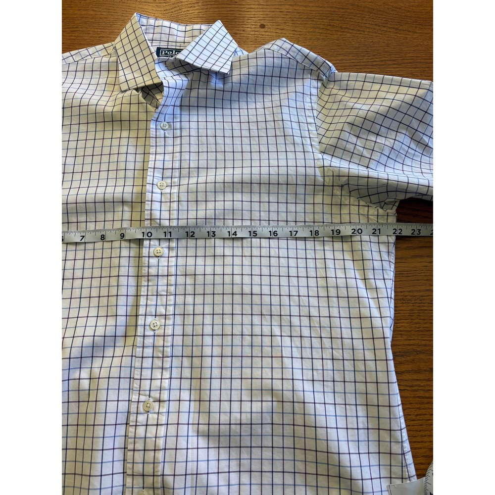 Polo Ralph Lauren Men's Custom Fit Dress Shirt 16 32/33 White Blue Windowpane - Picture 5 of 8